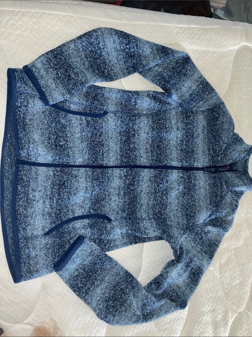 Eddie Bauer Blue Striped Full-Zip Crewneck Sweater